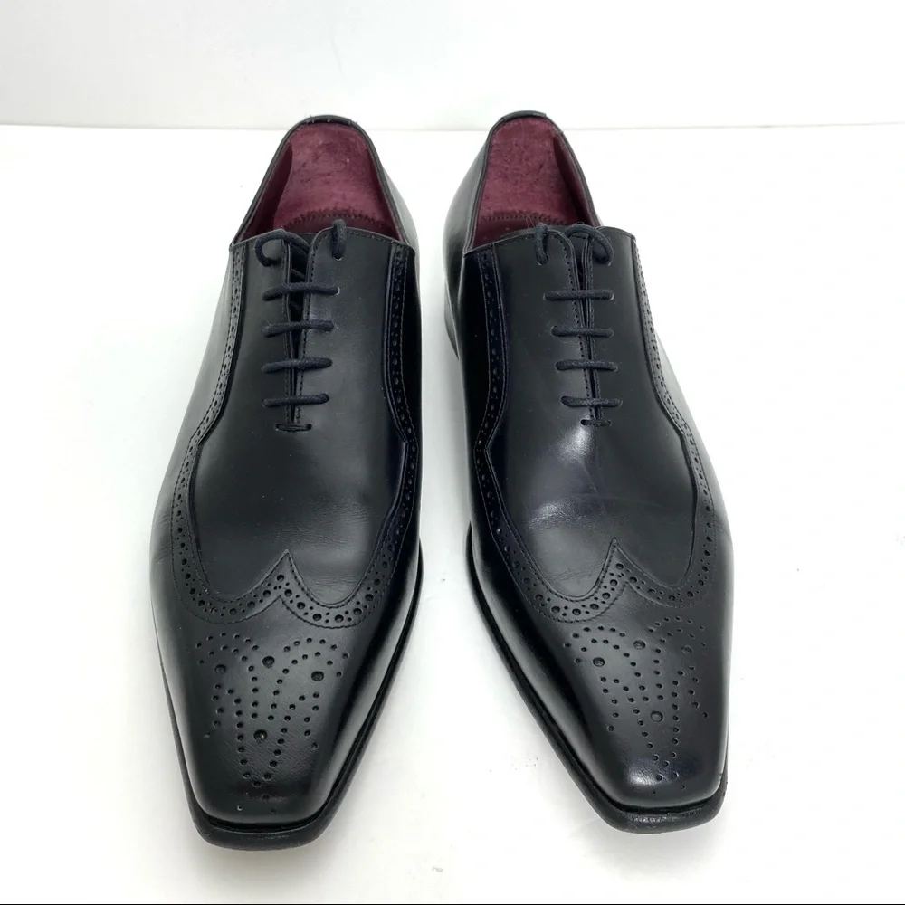 PAUL Stuart Wingtip Oxford leather Dress Shoes Black
